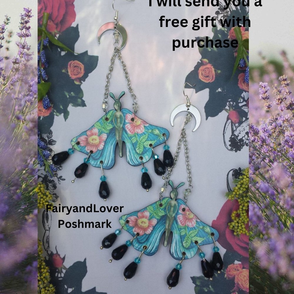 Whimsical moon moth butterfly,fairy earrings